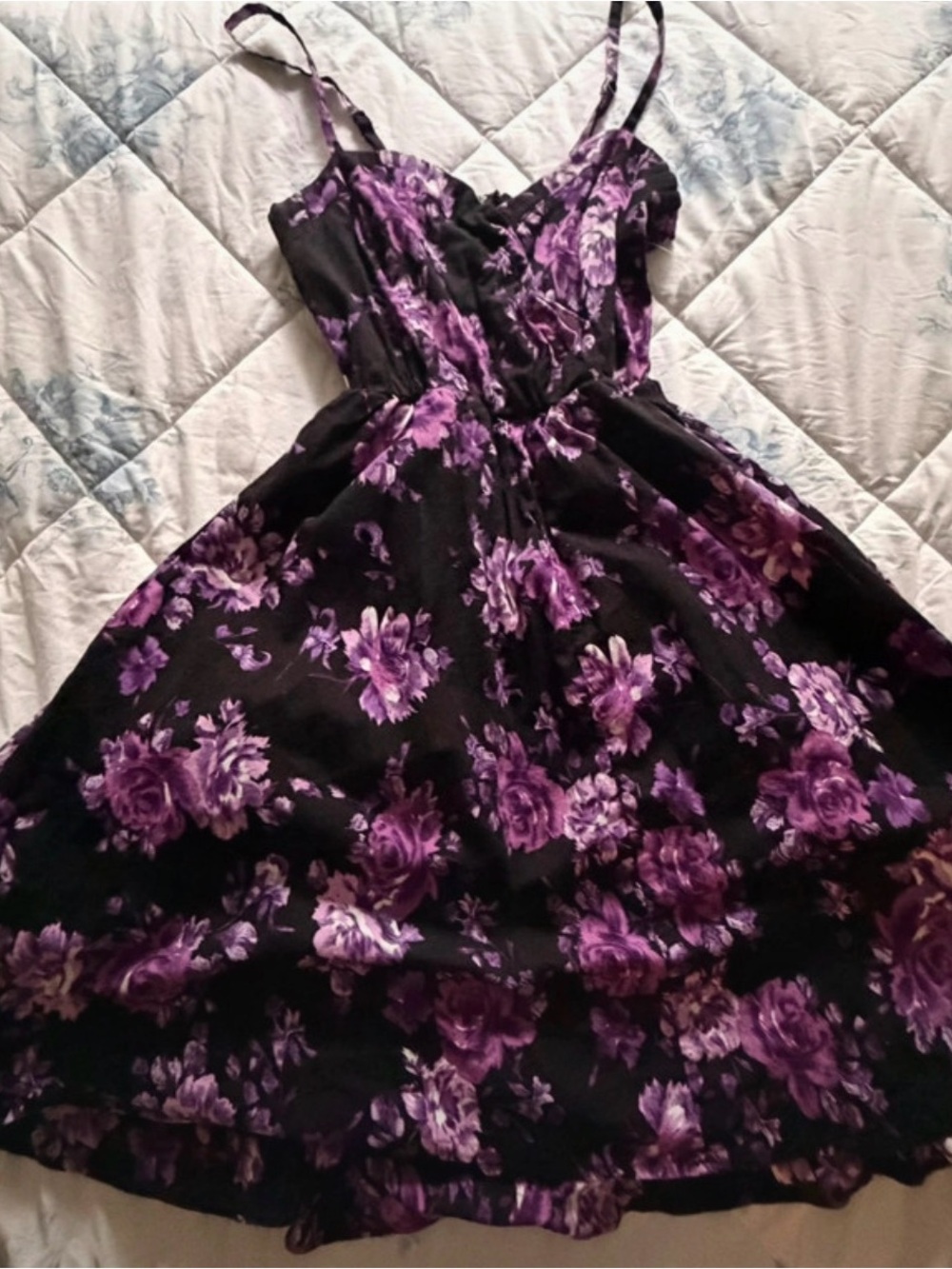 Pop England Black Midi Dress with Purple Floral Print